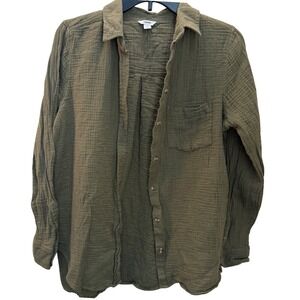 SONOMA Goods for Life Olive Green Gauze Button Down Shirt Women's Size Medium